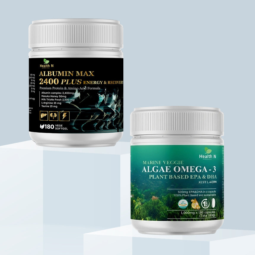 호주 헬스엔 알부민 맥스 2400 플러스 180캡슐 + 식물성 해조류 오메가 3 180캡슐