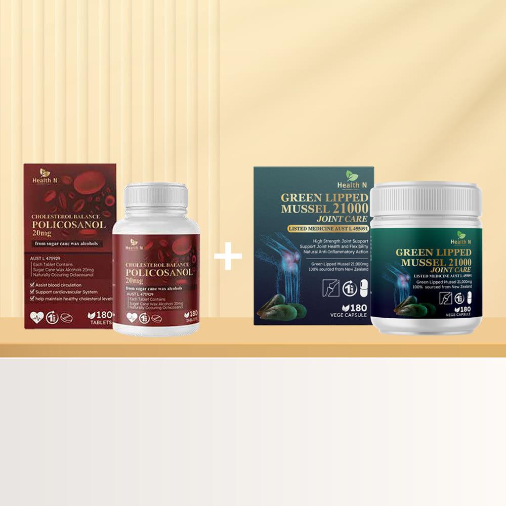호주 헬스엔 HEALTH N 폴리코사놀 20mg 180정 (6개월분) + 초록 홍합 21000 조인트 케어 180캡슐 (6개월분)