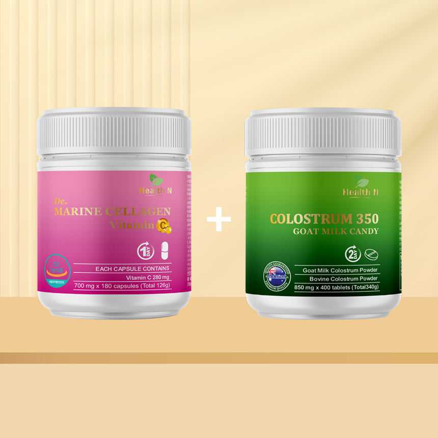호주 헬스엔 HEALTH N 마린 저분자 콜라겐 비타민 C 180캡슐 + 호주 헬스엔 산양 초유 350 (산양유/칼슘/프로틴) (츄어블 캔디) 400정